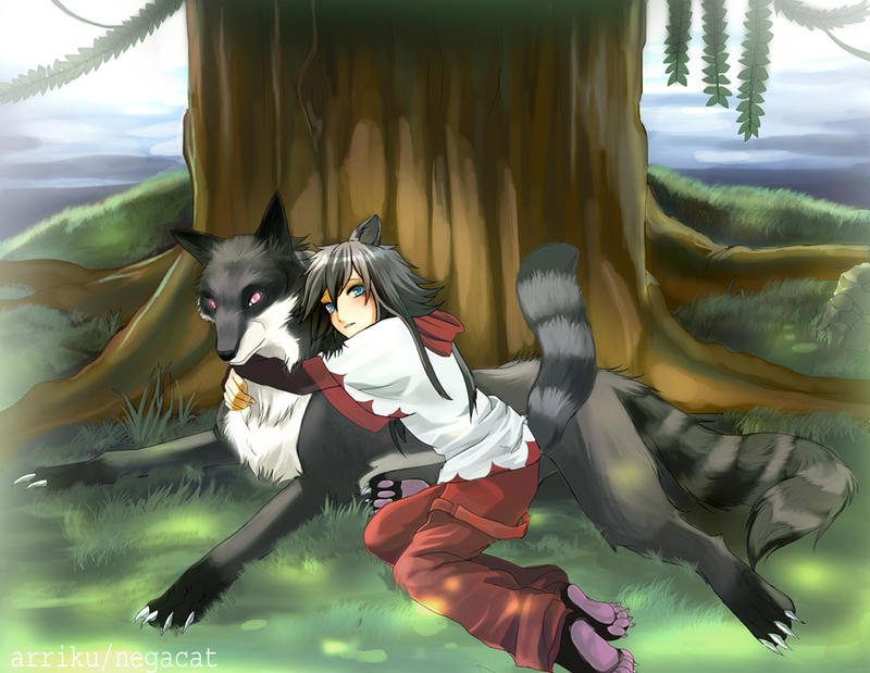 anime wolf child. anime wolf girl with white